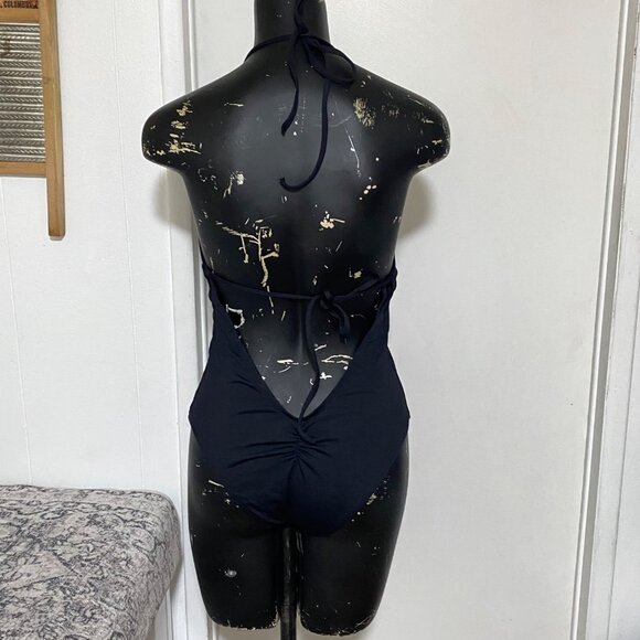 L SPACE LILA PLUNGE STRAPPY BACK HALTER ONE PIECE SWIMSUIT BLACK SIZE 10 - Picture 5 of 6